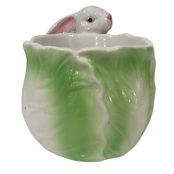 Vintage Ceramic Easter Bunny With Cabbage Candy Holder Home Decor - Picture 5 of 7